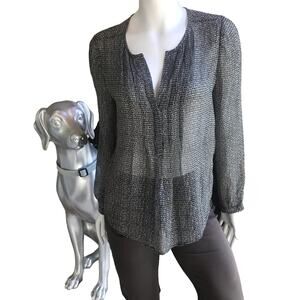 Joie Silk Geometric V-Neck Long Sleeve Blouse Black White Shirt Women's Size S